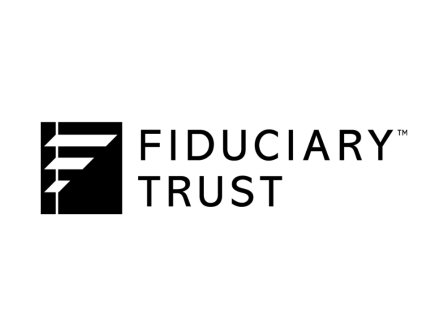 The image shows the logo of Fiduciary Trust with stylized text and an abstract symbol in black and white.